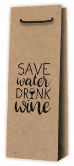 Tragetasche 1er Kraftpapier   Natur Save Water Drink Wine 